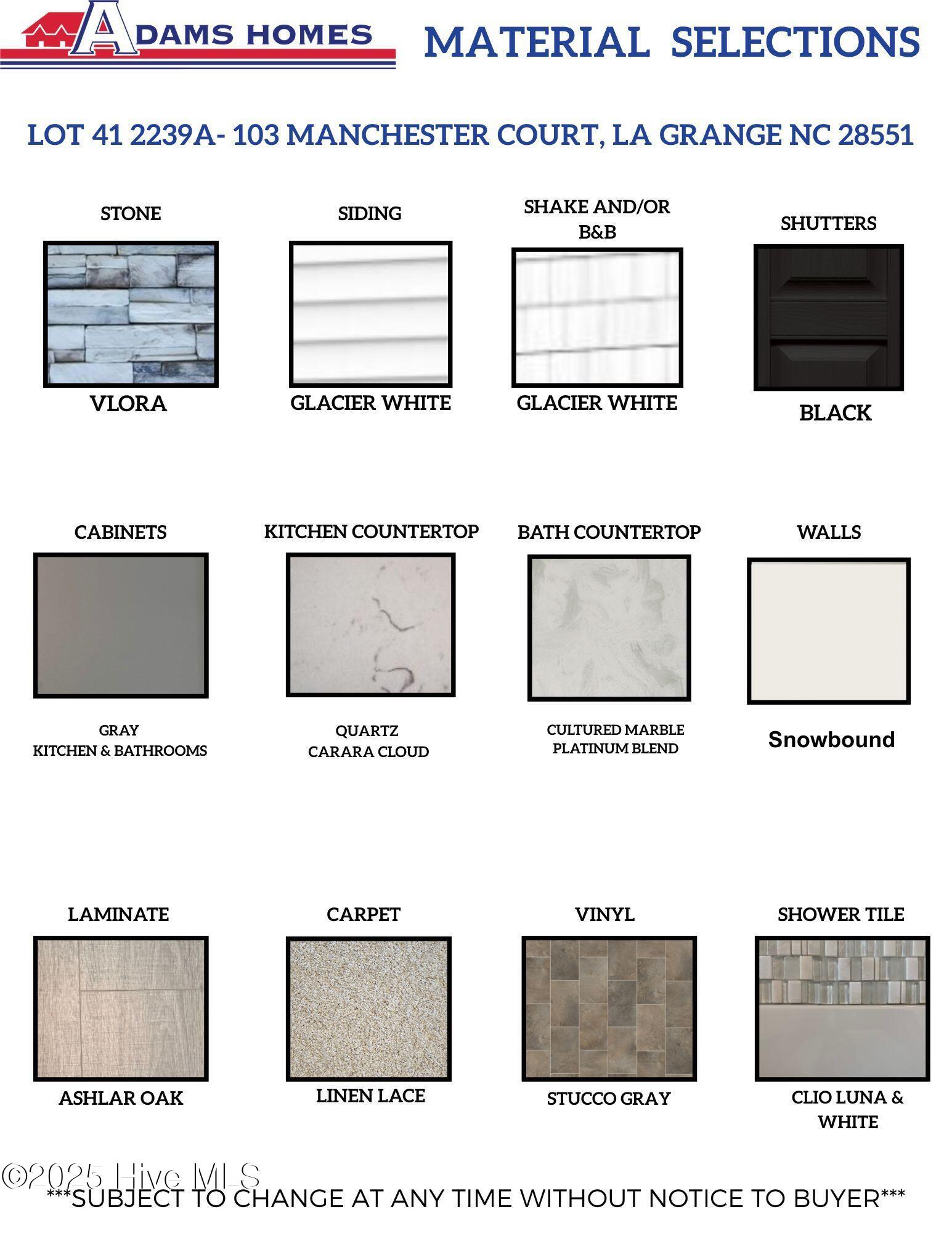 LOT 41 UPDATED MATERIAL SELECTION