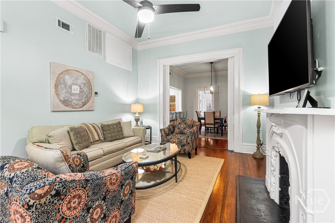 Parlor level apartment with tall ceilings.