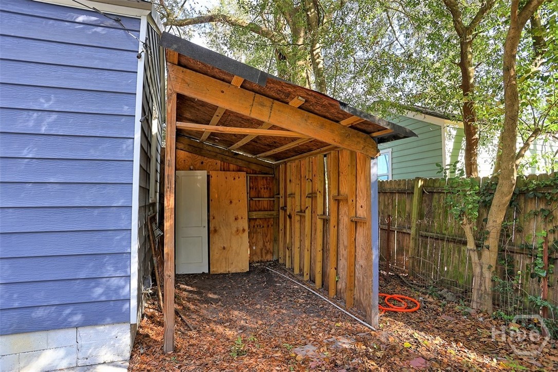 Shed for additional storage.