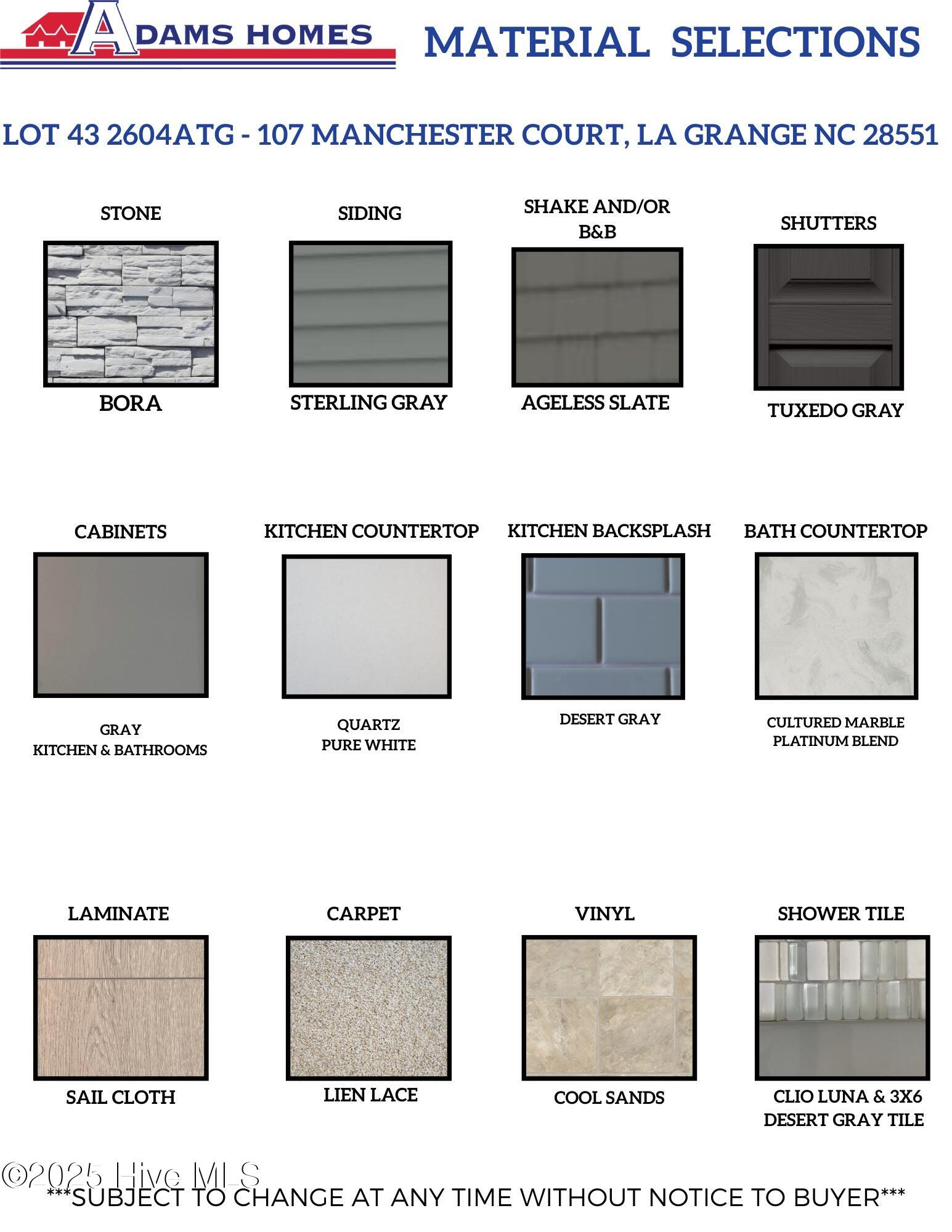 LOT 43 MATERIALS SELECTIONS