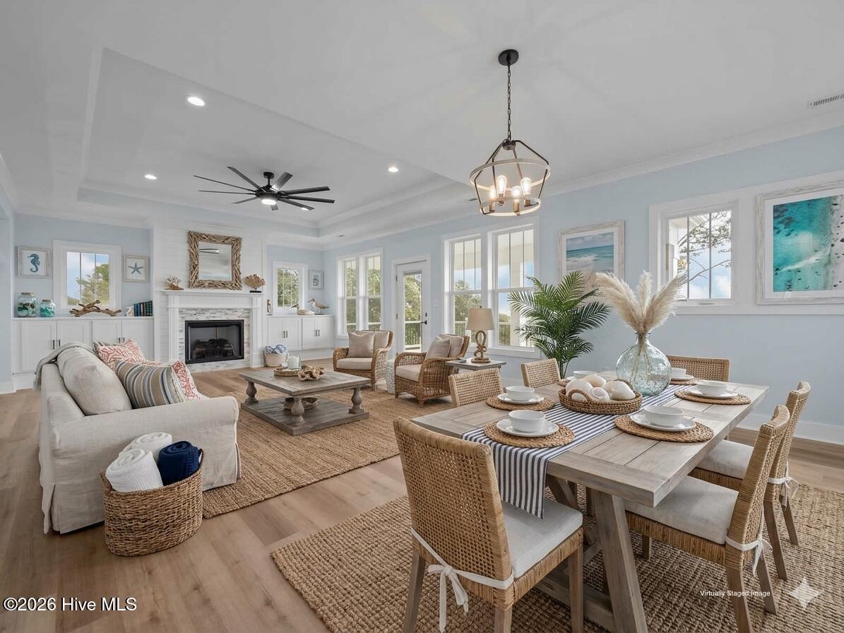 Virtually staged Living room and dining room