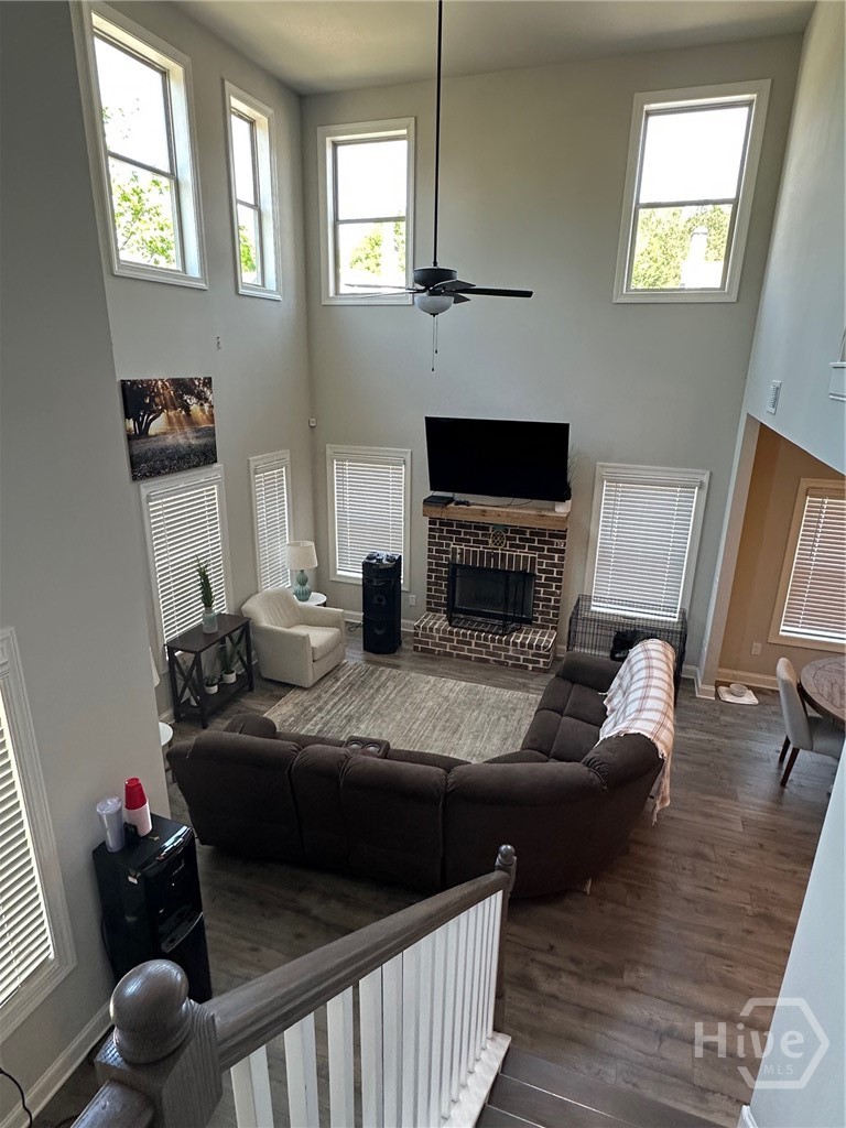 Living area with tall ceilings