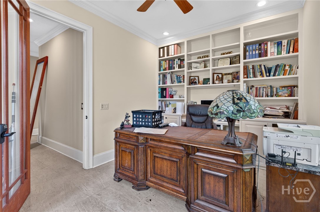 Library, 1/2 bath down hall on left
