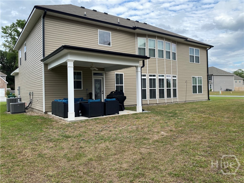 Back yard with covered porch
