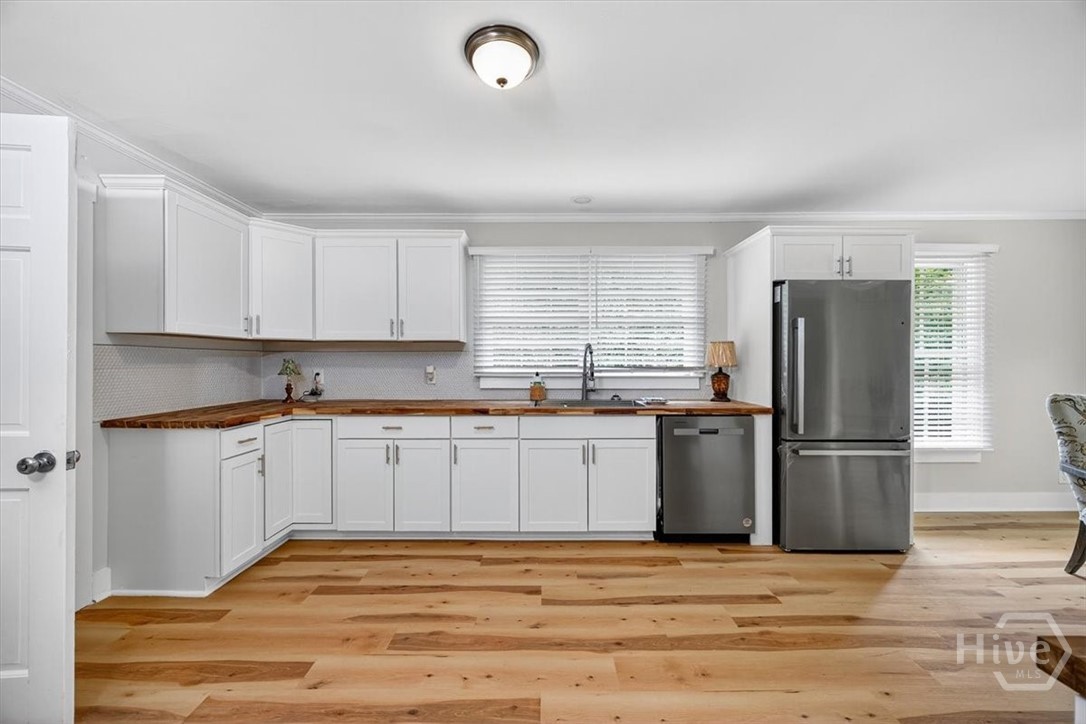 New kitchen cabinets, butcher block counters and n