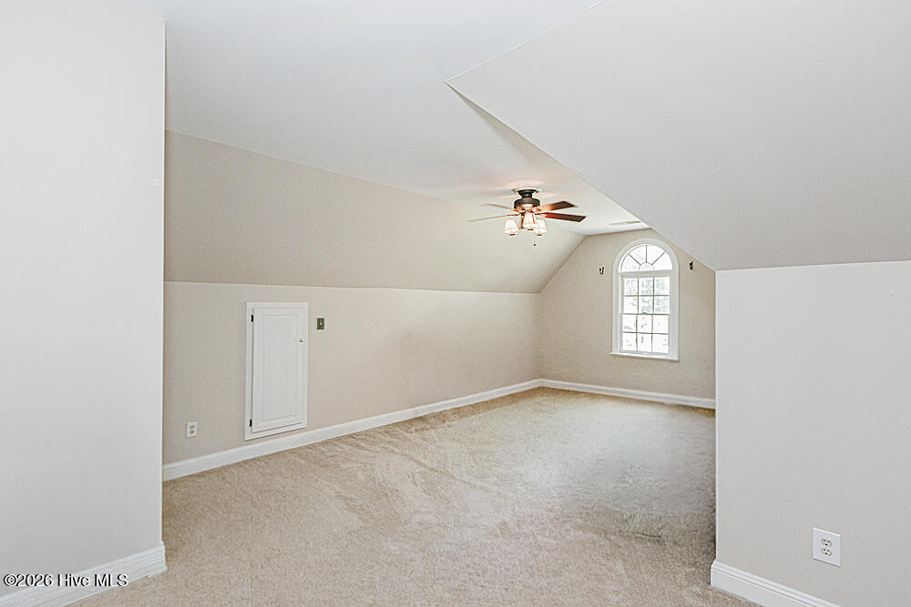 Large flex space with eave storage and double reach in closet!