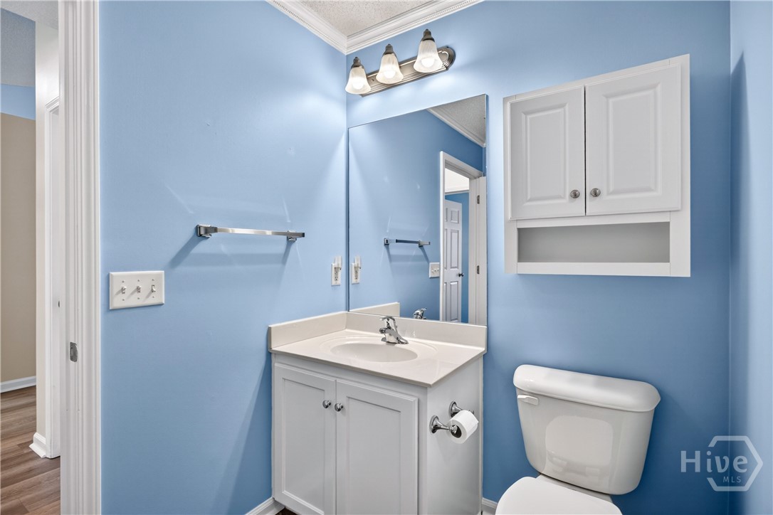 Looking out of the guest bath with the bathtub to your back and on you right
