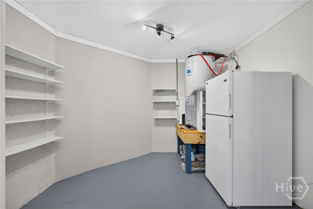 enclosed storage in garage.