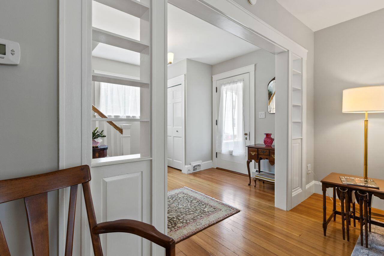 14 Holly Street, Portland, ME 04103 Foyer to Living Room with gleaming wood floors and period details