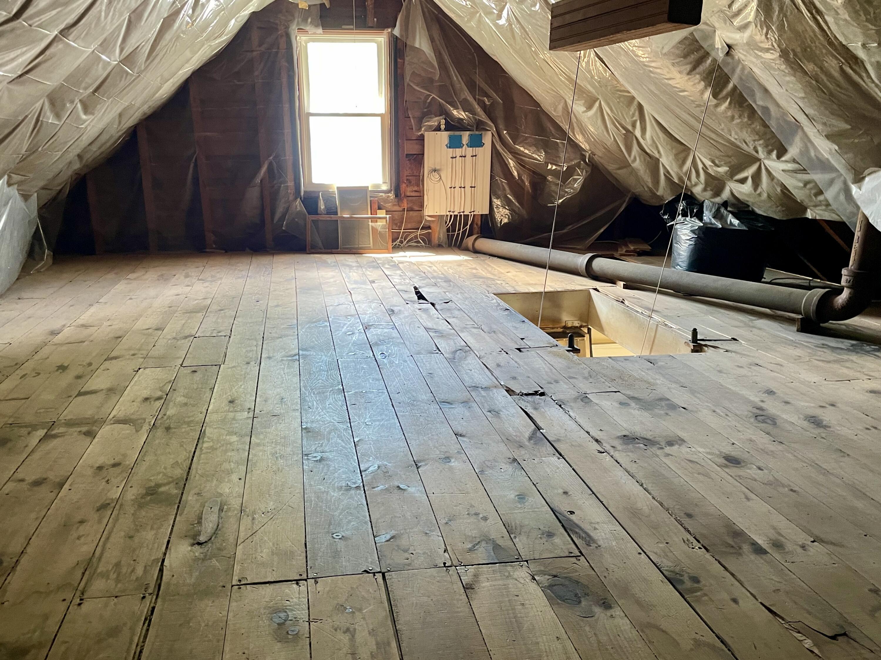 Attic space accessed by a pull down ladder