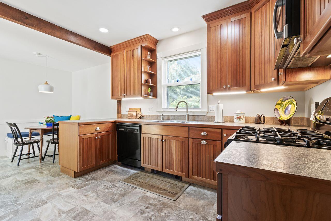 14 Holly Street, Portland, ME 04103 Beautiful cherry kitchen with shaker style cabinetry & dining nook beyond