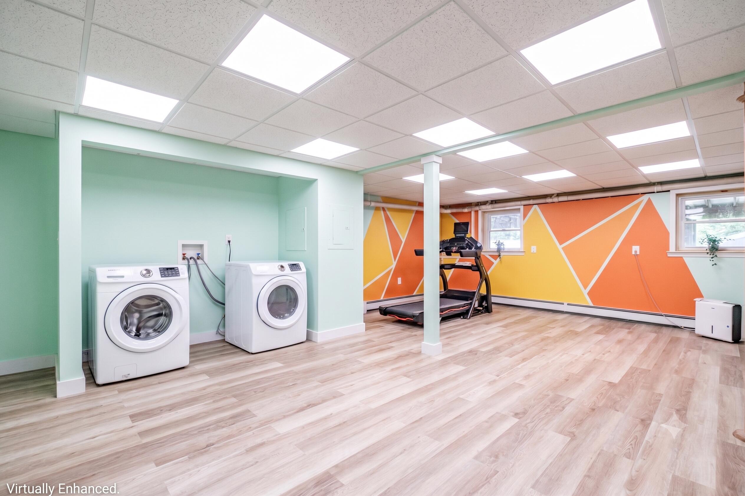 Virtually enhanced to show what you could do with the space with framing in the laundry and adding a drop ceiling