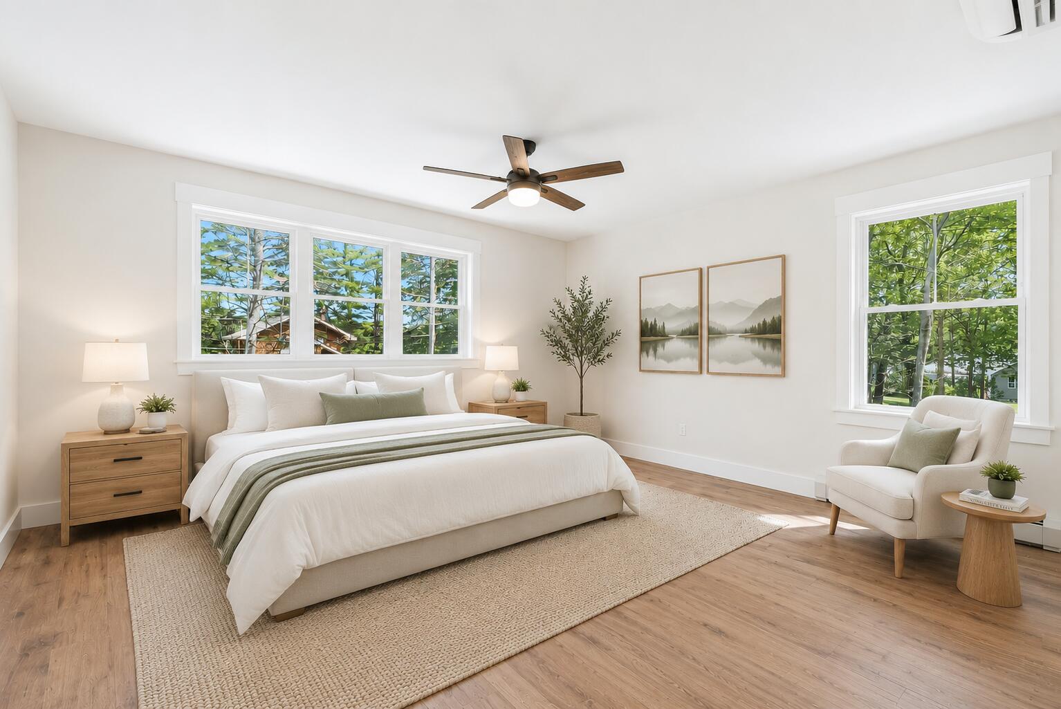Primary bedroom, virtually staged