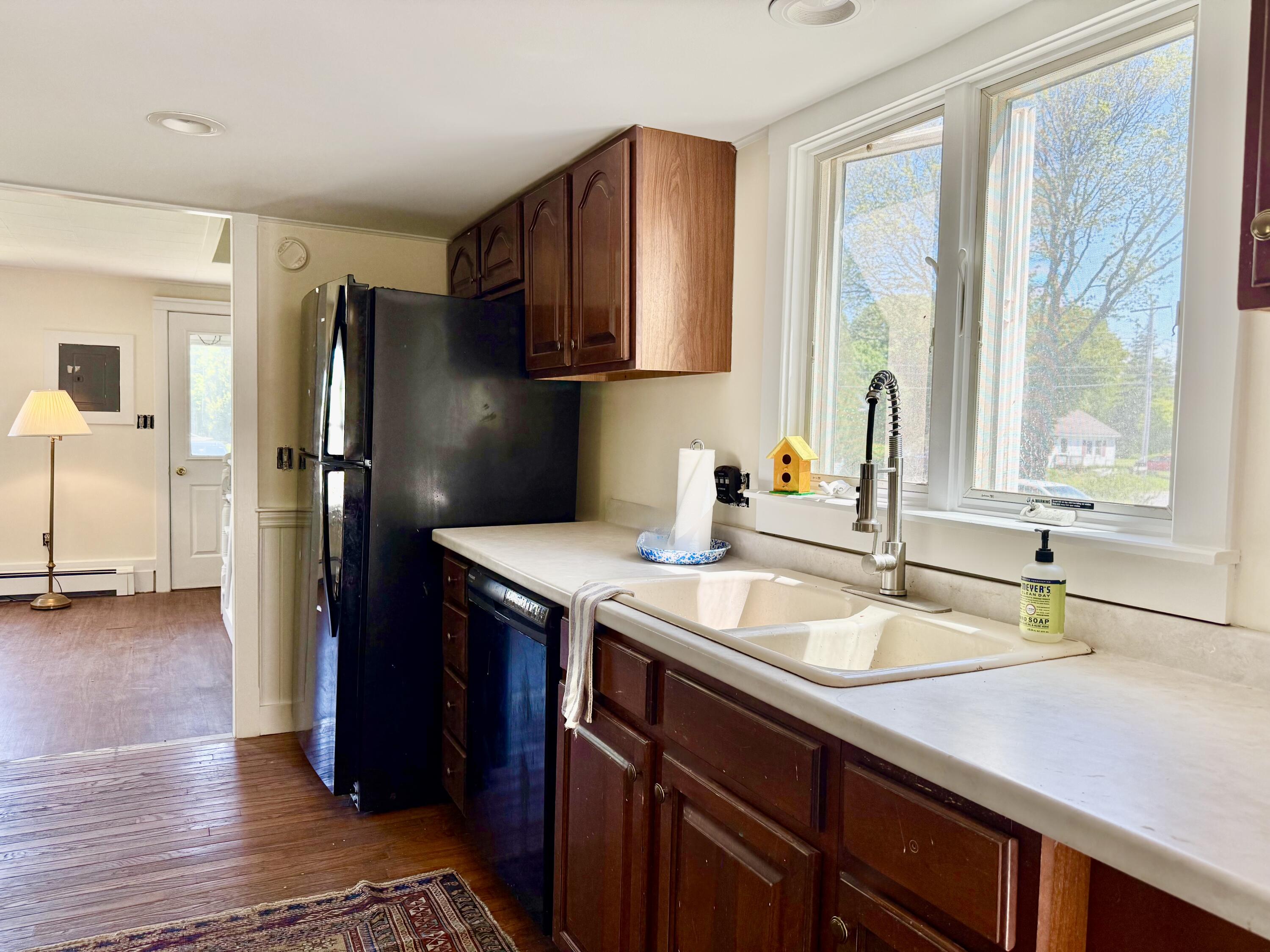 Kitchen opens into living room