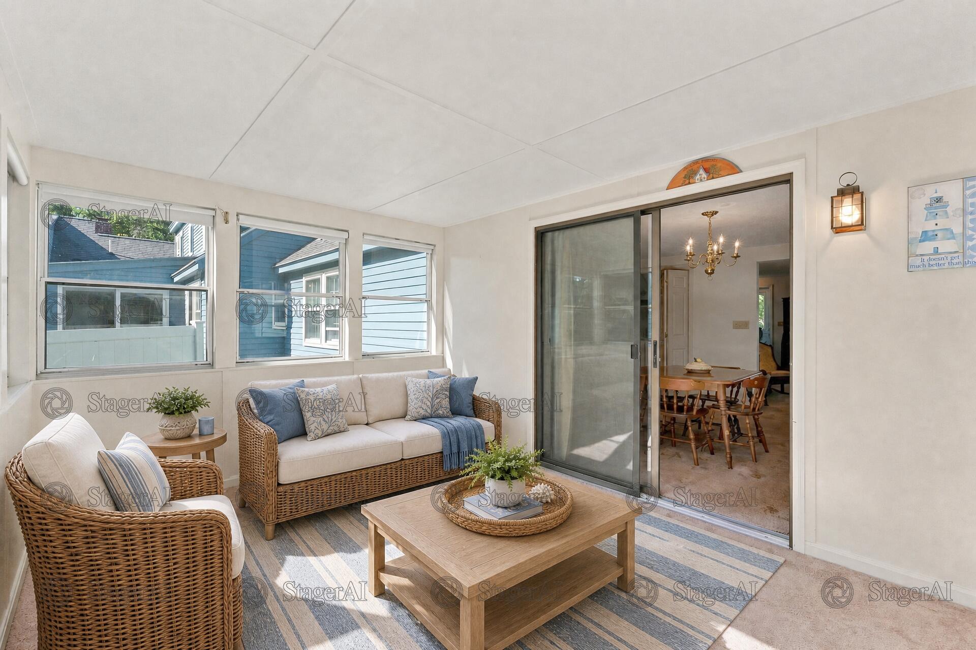 97 Flintlock Village Road, #2, Wells, ME 04090 Sunroom to Dining- Virtually Staged