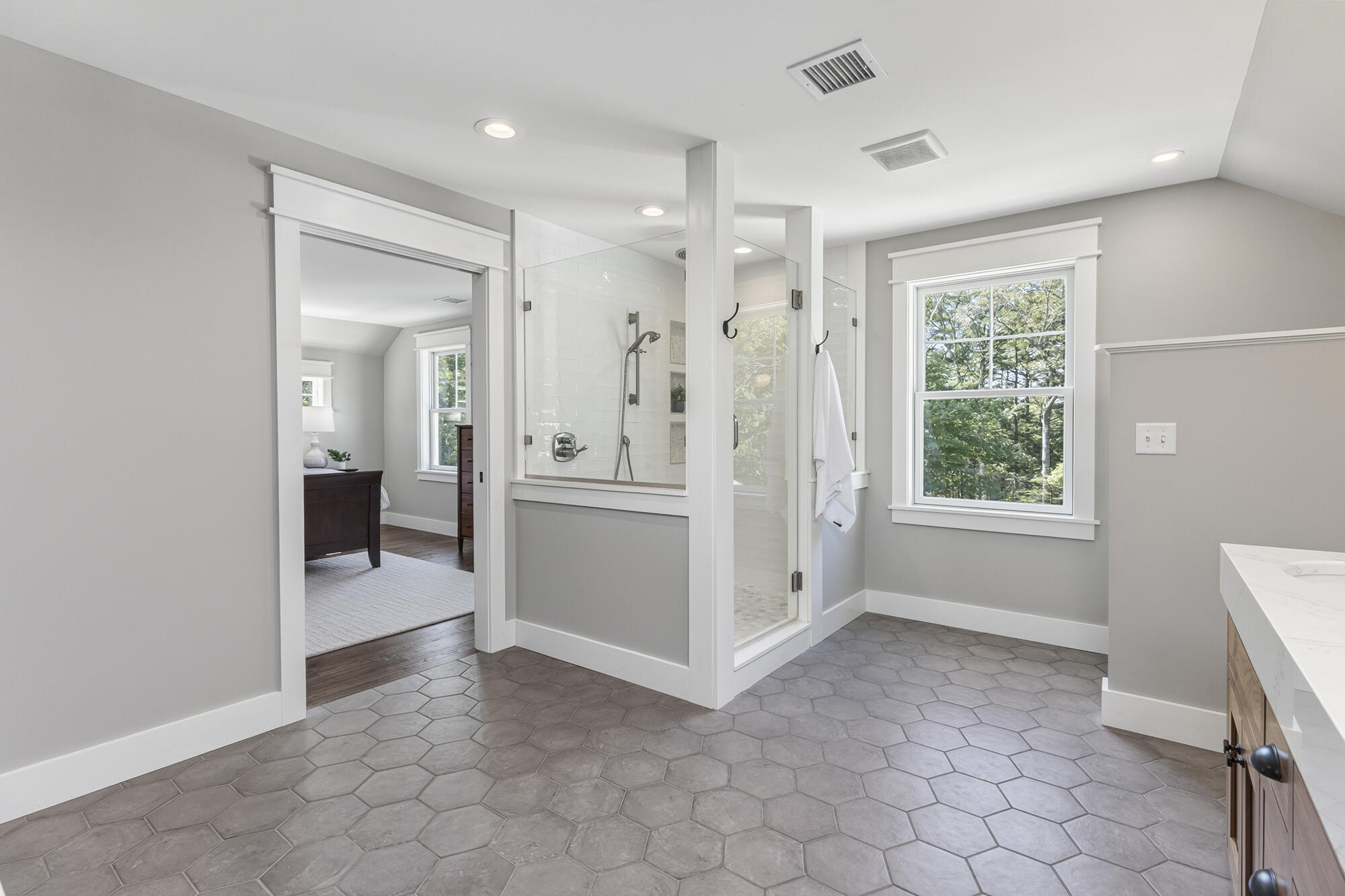 Tiled walk-in shower